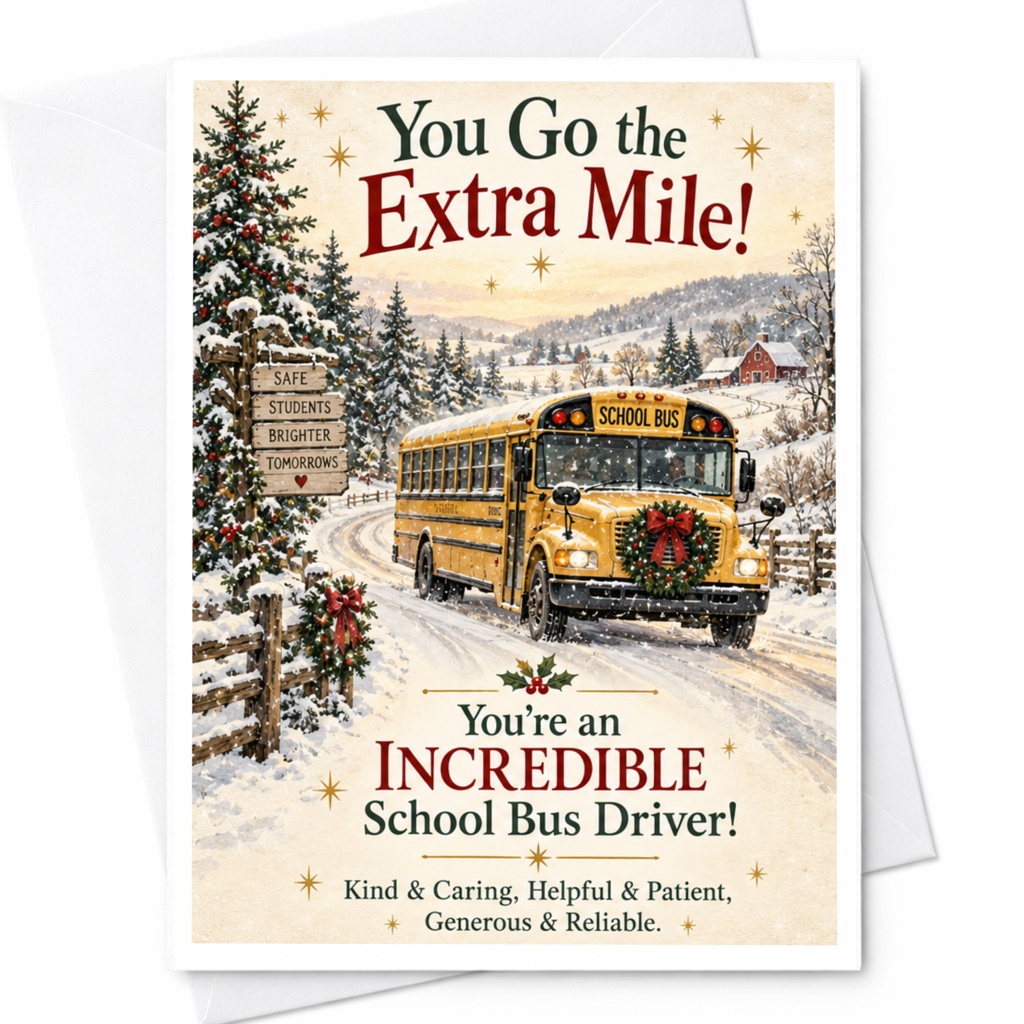 You Go The Extra Mile! You're An Incredible School Bus Driver! Appreciation Card For Bus Driver Thank You Greeting Card C8824