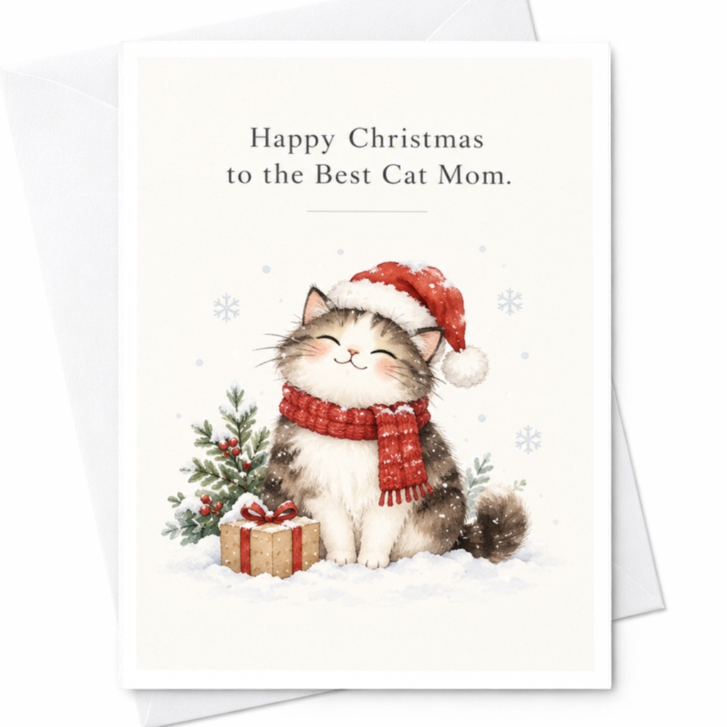 Happy Christmas To The Best Cat Mom Christmas Card Cute Cat Lover Holiday Greeting Card For Cat Mom Festive Santa Hat C8832