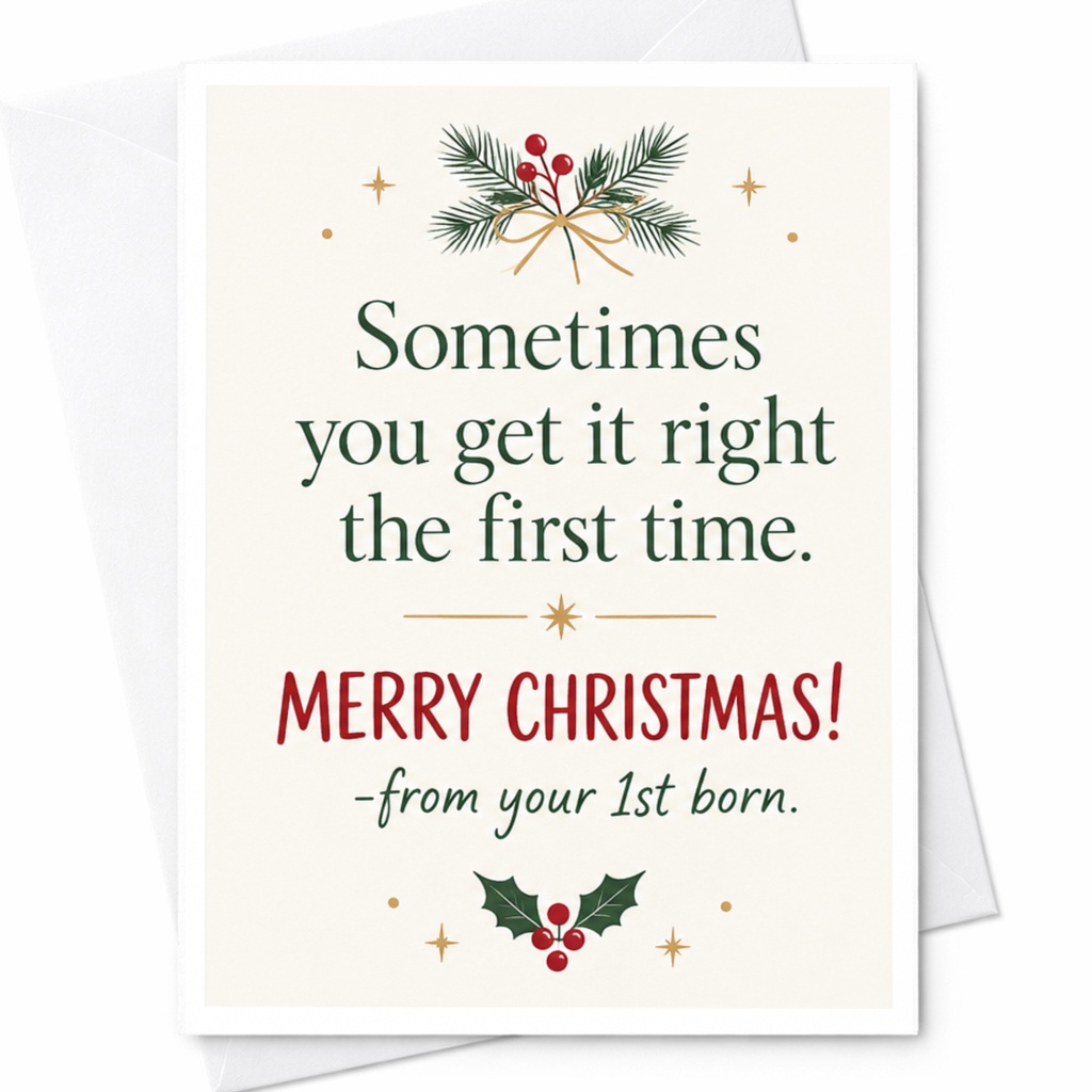 Sometimes You Get It Right The First Time Christmas Card From Your 1st Born Funny Holiday Card For Parents Festive Greeting C8843