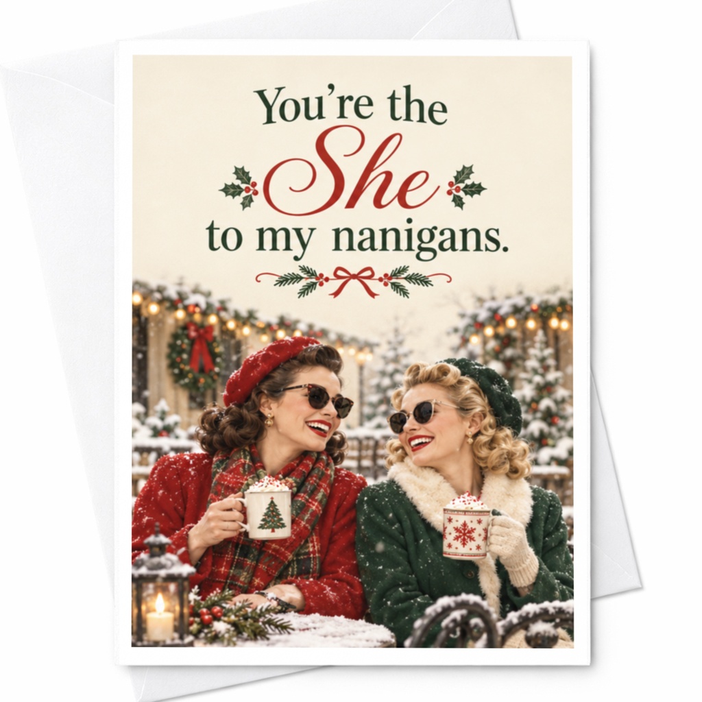 You're The She To My Nanigans Christmas Card Funny Holiday Greeting Card For Her Best Friend Cute Festive Card With Friends C8844