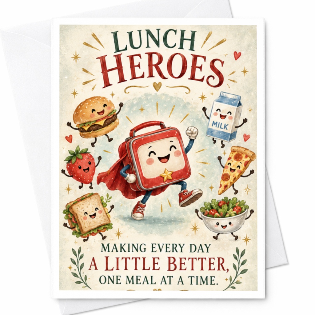Lunch Heroes Making Every Day A Little Better Greeting Card Cute Lunchbox Food Characters Everyday Card For Kids Fun C8859