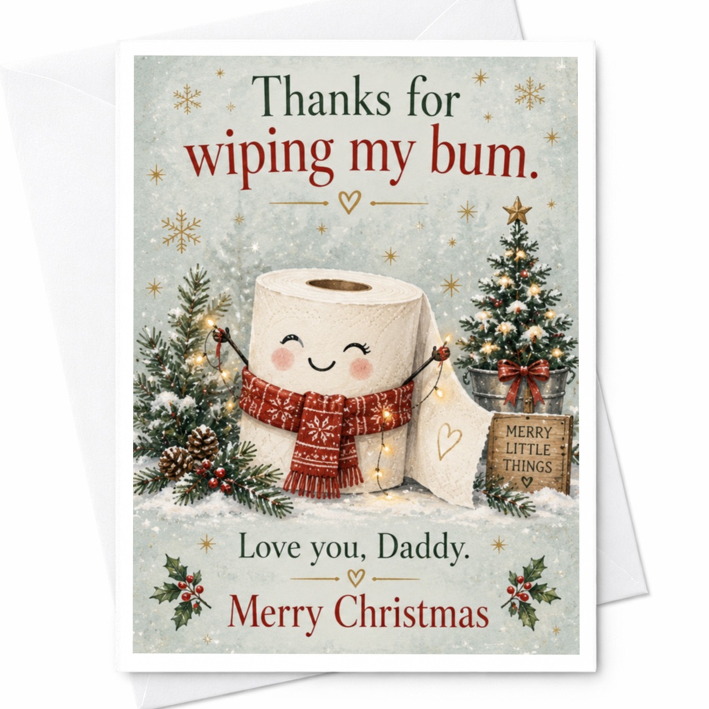 Thanks For Wiping My Bum. Love You, Daddy. Merry Christmas Funny Christmas Card For Dad Cute Holiday Greeting Card From Kids C8861