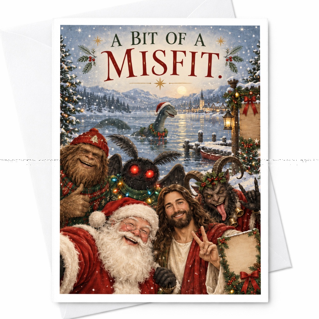 A Bit Of A Misfit. Funny Christmas Card Santa Mythical Creatures Holiday Greeting Card Cute Festive For Friends C8865