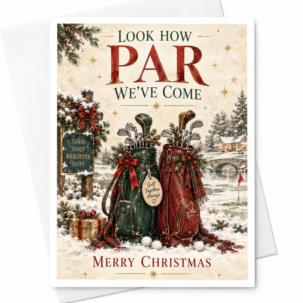 Look How Par We've Come Merry Christmas Card Golf Lovers Holiday Greeting Card Festive Golfing Theme For Him Her C8822
