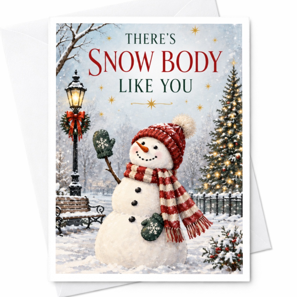 There's Snow Body Like You Christmas Card Cute Snowman Winter Scene Holiday Greeting Card For Friend Family Festive Fun C8881