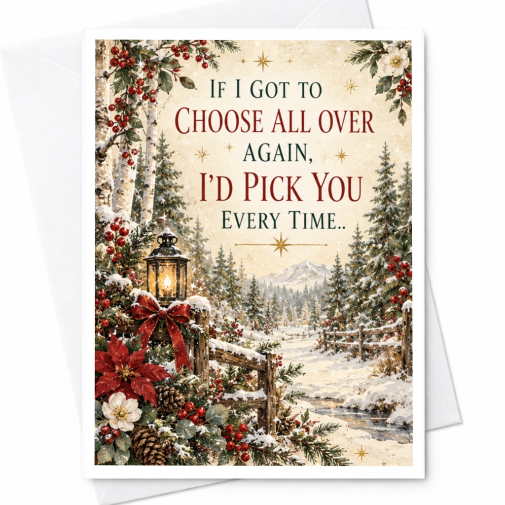 If I Got To Choose All Over Again, I'd Pick You Every Time Romantic Greeting Card Winter Scene Anniversary Card For Partner C8884