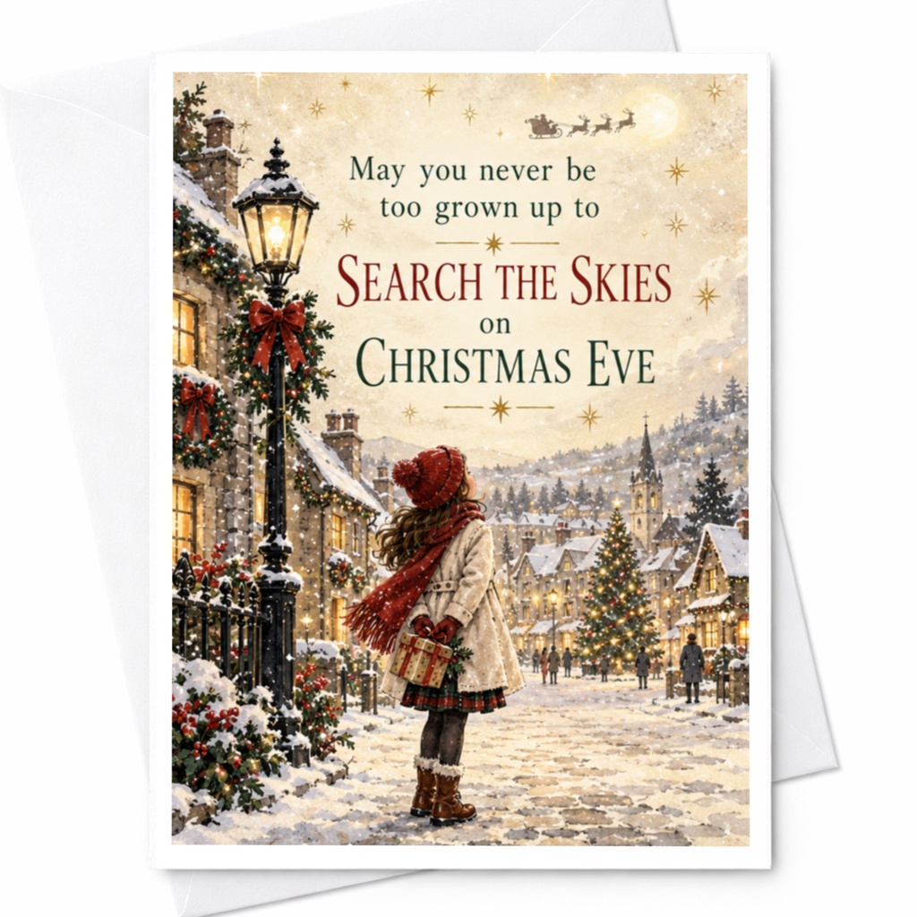 May You Never Be Too Grown Up To Search The Skies On Christmas Eve Christmas Card Festive Winter Scene Holiday Greeting Card C8892