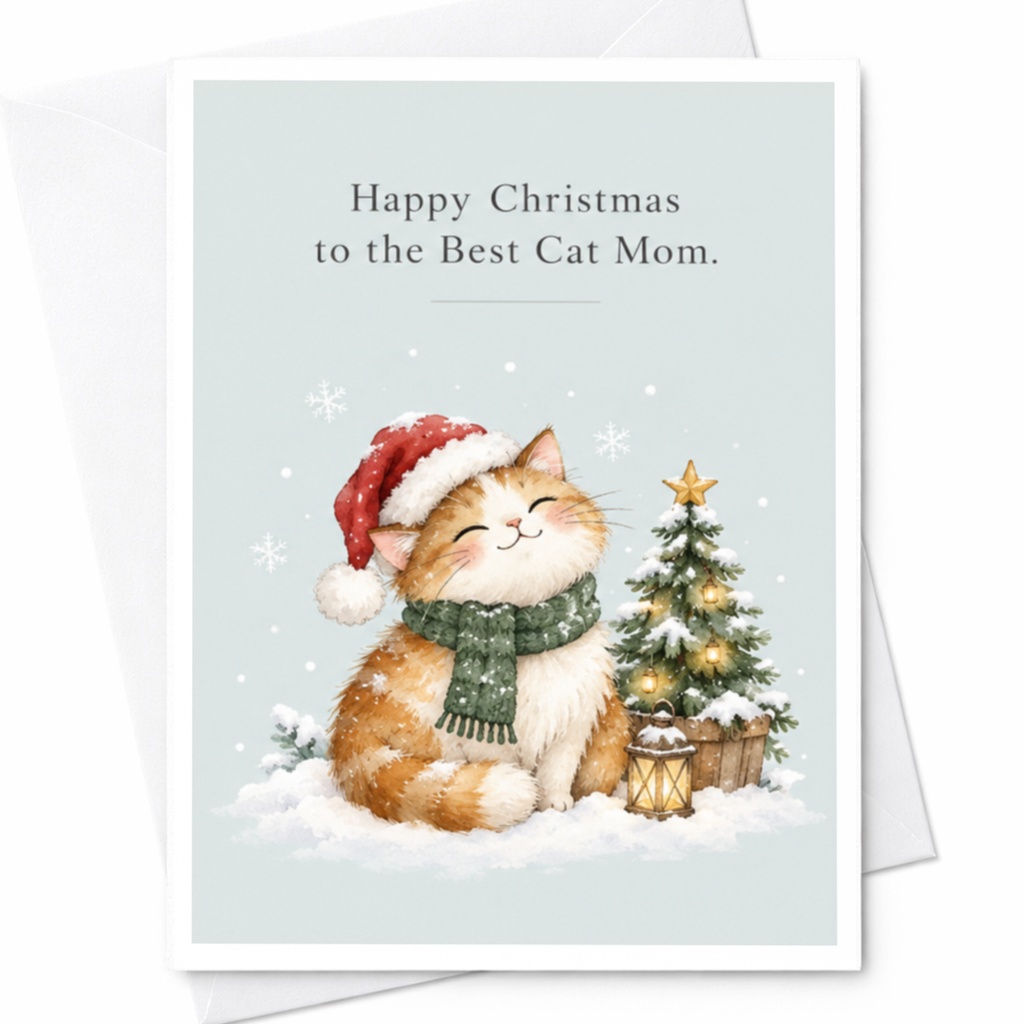 Happy Christmas To The Best Cat Mom Christmas Card Cute Cat Lover Holiday Greeting Card For Cat Mom Festive Xmas Card C8833