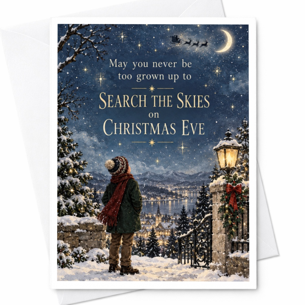 May You Never Be Too Grown Up To Search The Skies On Christmas Eve Christmas Card Festive Holiday Greeting Card For Family C8893