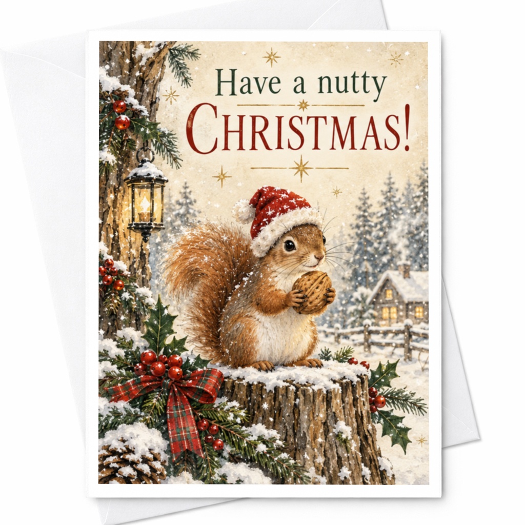 Have A Nutty Christmas! Cute Squirrel Christmas Card Winter Holiday Greeting Card Animal Lover Festive Card For Friends C8894