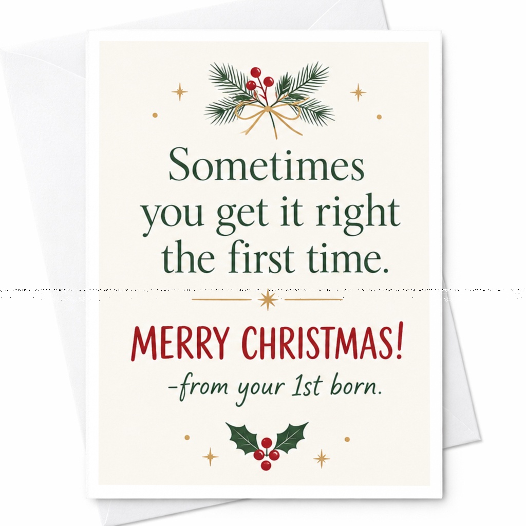 Sometimes You Get It Right The First Time Merry Christmas Card From Your 1st Born Funny Holiday Greeting For Parents C8842