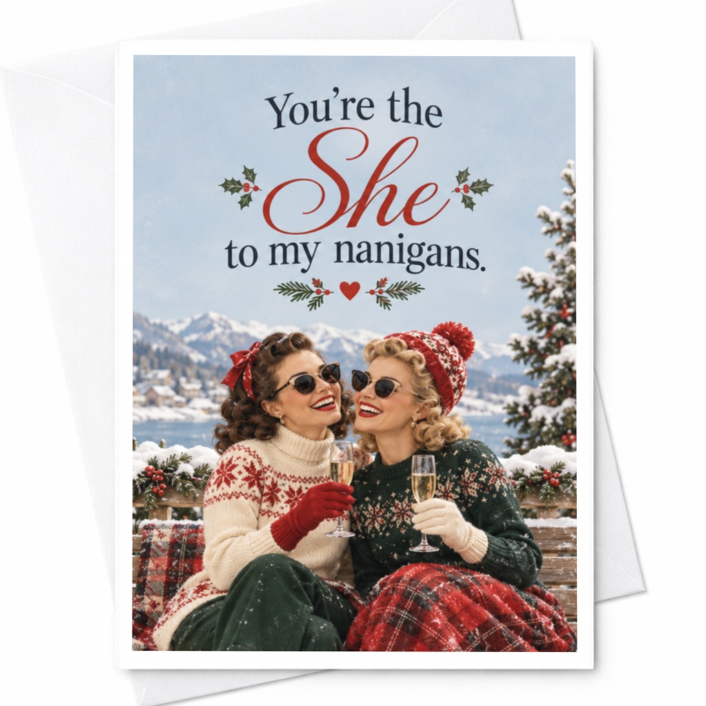 You're The She To My Nanigans Christmas Card Funny Holiday Greeting Card For Her Best Friend Festive Winter Celebration C8845