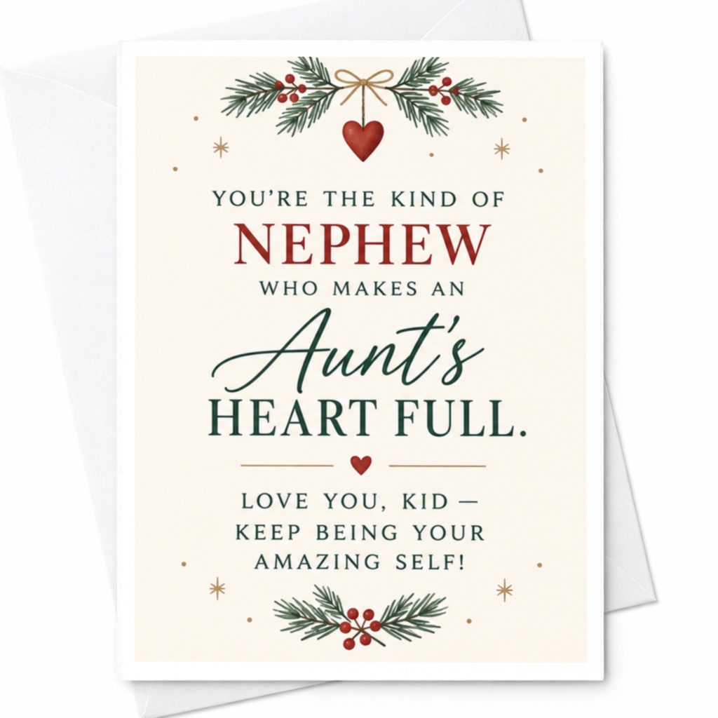 You're The Kind Of Nephew Who Makes An Aunt's Heart Full Christmas Card Festive Holiday Greeting For Nephew From Aunt C8846