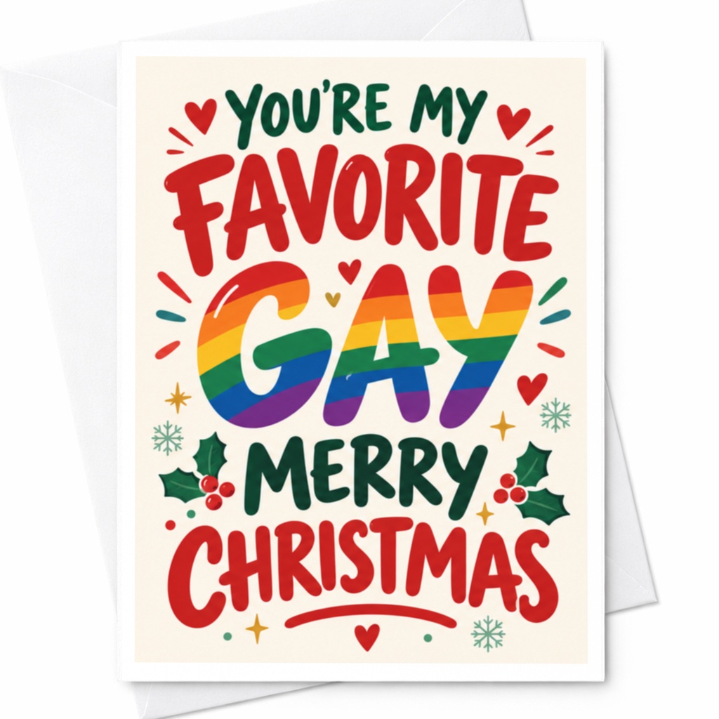 You're My Favorite Gay Merry Christmas Funny Christmas Card Lgbtq Holiday Greeting Card Rainbow Pride Festive Card C8848