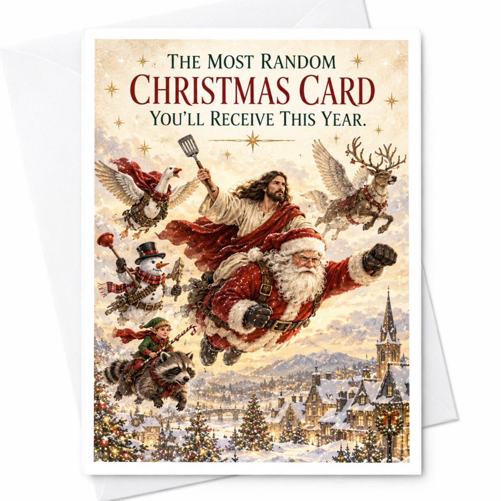 The Most Random Christmas Card You'll Receive This Year Funny Christmas Card Santa Flying Holiday Festive Greeting Card C8910