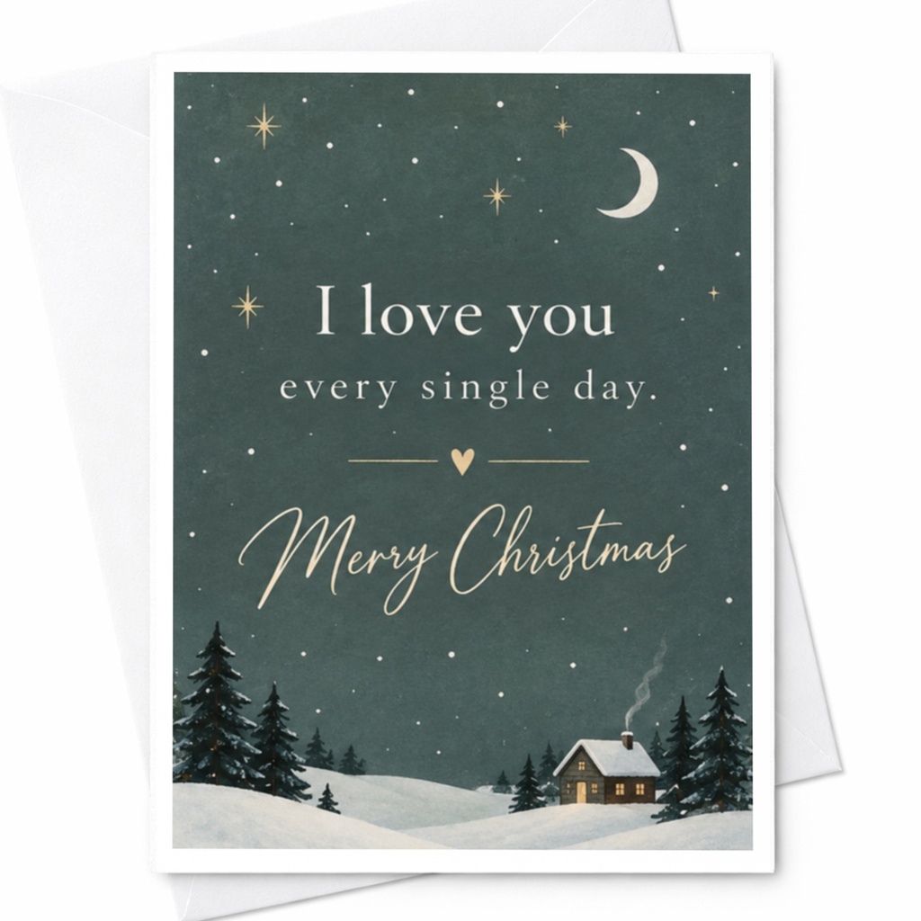 I Love You Every Single Day Merry Christmas Card Romantic Holiday Greeting Card Winter Scene For Partner Wife Husband C8851