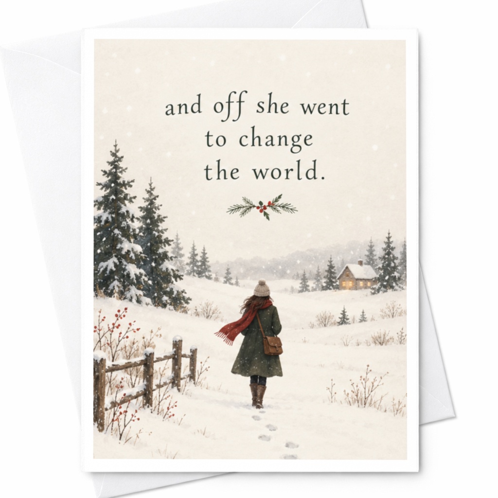 And Off She Went To Change The World Inspirational Greeting Card Encouragement Card For Her Graduation Card Winter Scene C8912