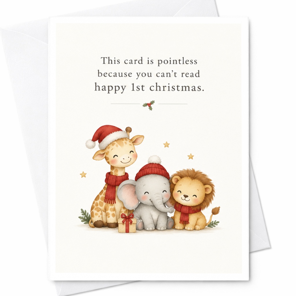 This Card Is Pointless Because You Can’t Read Happy 1st Christmas Cute Animal Christmas Card For Baby's First Christmas C8918