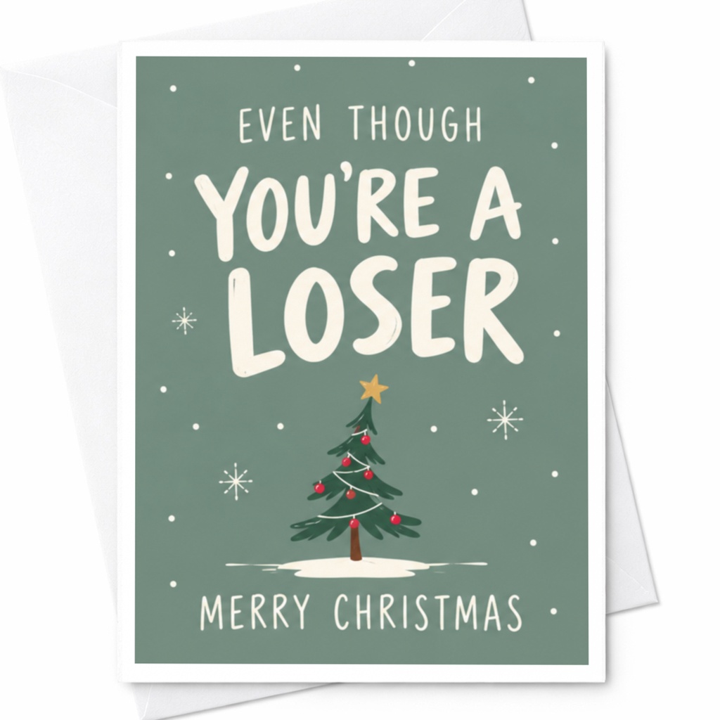 Even Though You're A Loser Merry Christmas Funny Christmas Card Holiday Greeting Card For Friend Family C8883