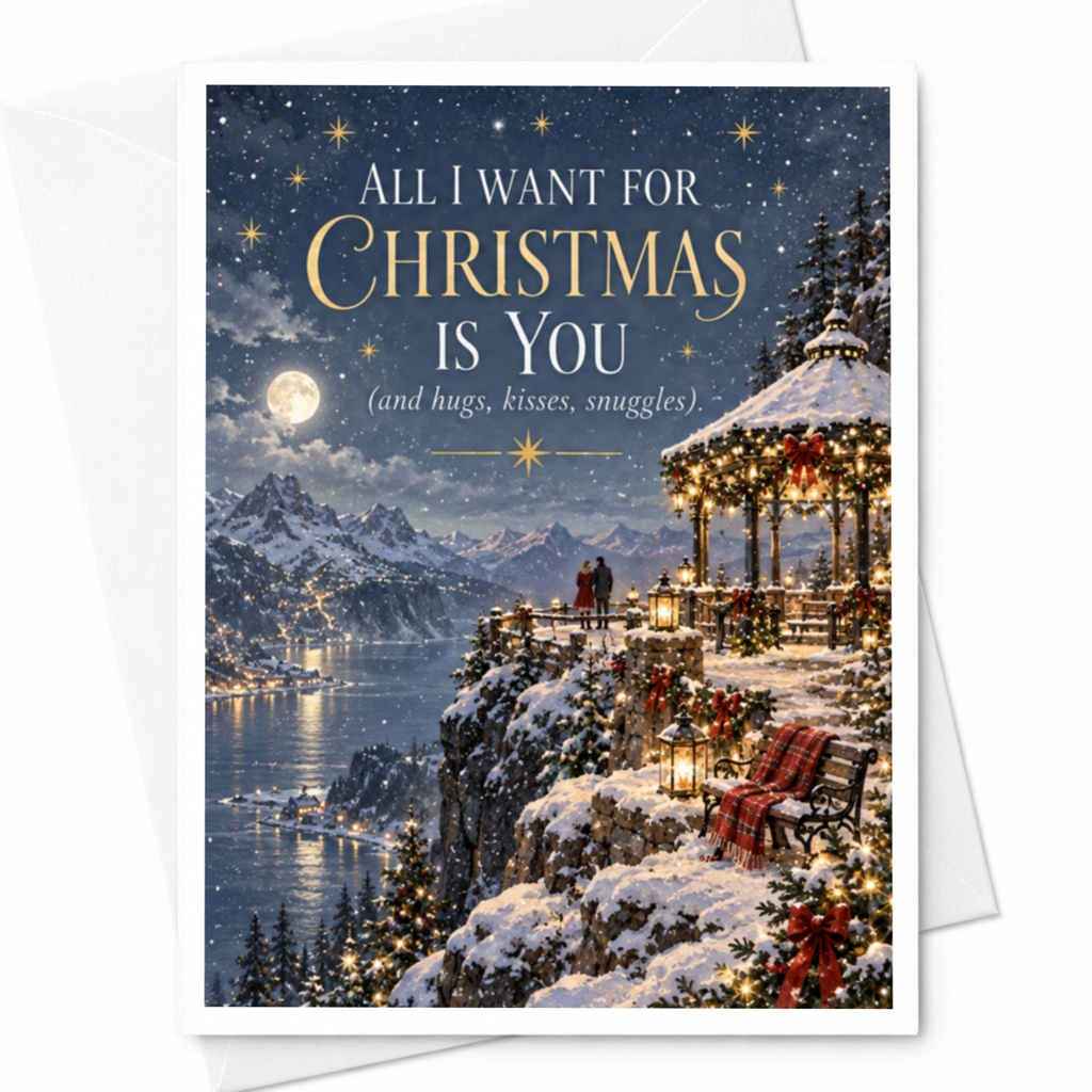 All I Want For Christmas Is You Romantic Christmas Card Winter Scene For Couple Holiday Love Card Cute Snuggles C8905