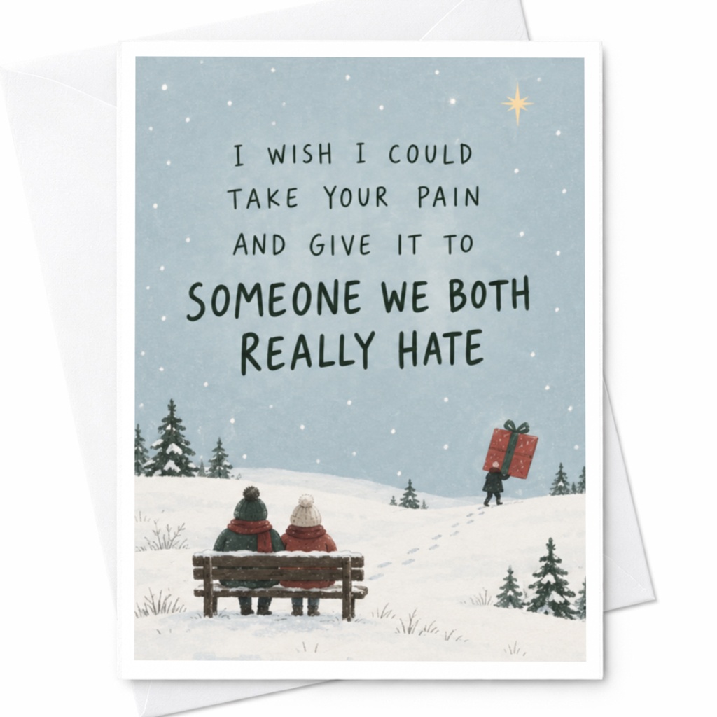 I Wish I Could Take Your Pain Funny Greeting Card Winter Scene Card For Friend Sarcastic Holiday Card C8909