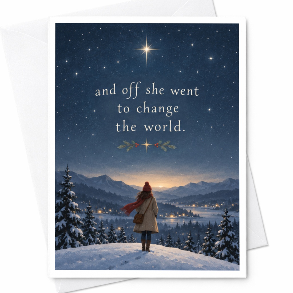 And Off She Went To Change The World Inspirational Greeting Card Encouragement Card For Her Motivational Card Winter Scene C8913