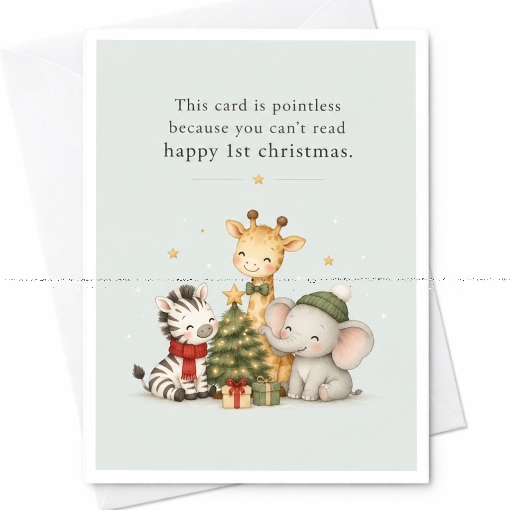 This Card Is Pointless Because You Can’t Read Happy 1st Christmas Funny Christmas Card For Baby Cute Animal Holiday Card C8919