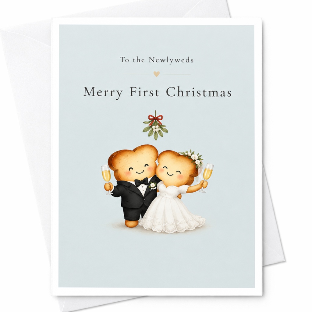 To The Newlyweds Merry First Christmas Cute Wedding Card Toast Couple Christmas Card For Newlyweds First Christmas Card C8927