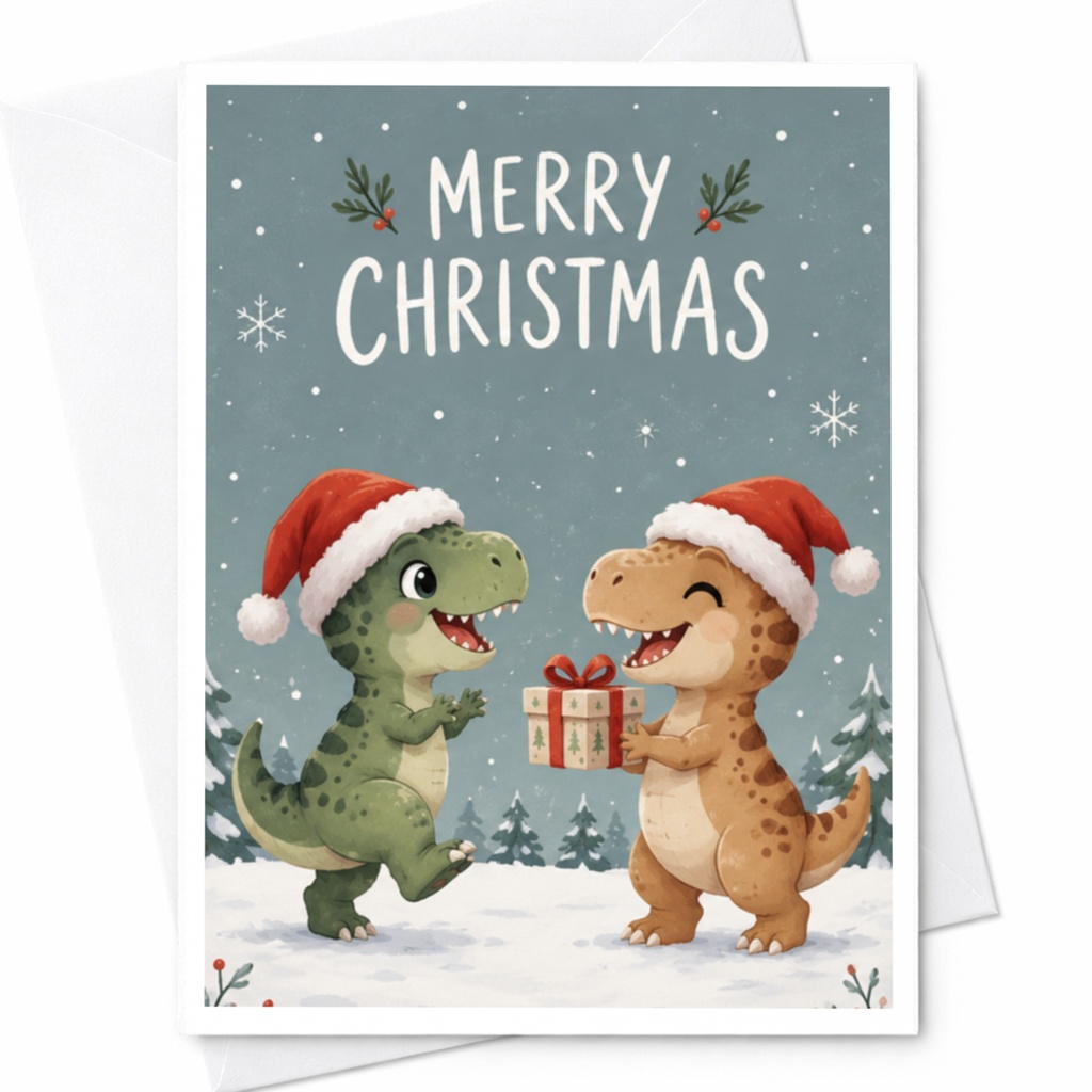 Merry Christmas Cute Dinosaur Christmas Card Festive Holiday Greeting Card With Santa Hats Gift For Kids Family Fun C8935