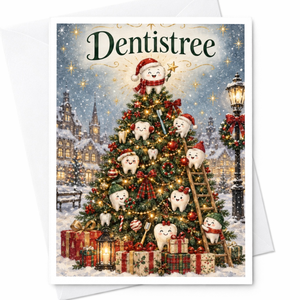 Dentistree Christmas Card Cute Tooth Characters Holiday Greeting Card For Dentist Dental Hygienist Funny Xmas Card C8939