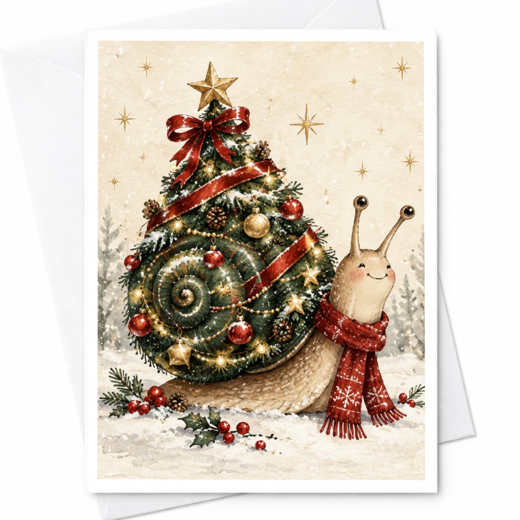 Snail Christmas Tree Card Cute Holiday Greeting Card Festive Animal For Christmas Cheer Winter Wonderland Card C8952