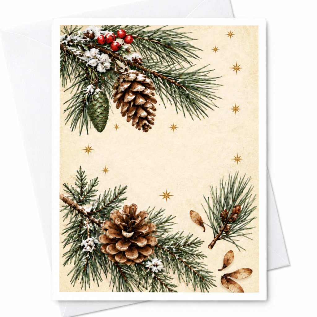 Pinecones And Evergreen Christmas Card Nature Inspired Holiday Greeting Card Winter Botanical For Nature Lover C8956