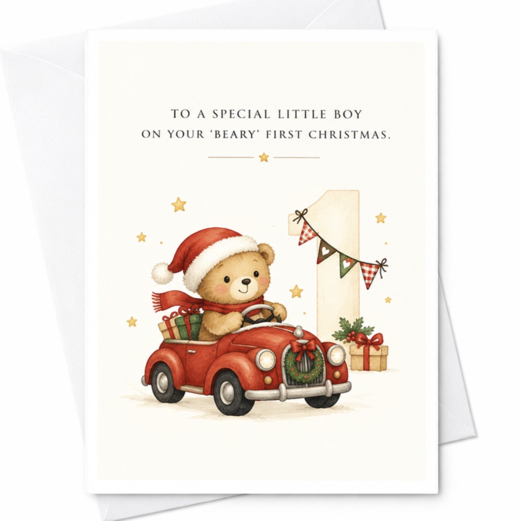 To A Special Little Boy On Your 'beary' First Christmas Cute Bear Christmas Card 1st Christmas Card For Baby Boy Holiday Greeting C8958