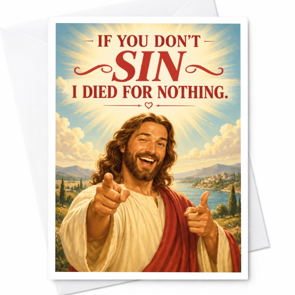 If You Don't Sin I Died For Nothing Funny Everyday Card Religious Greeting Card For Friend Lighthearted C8976
