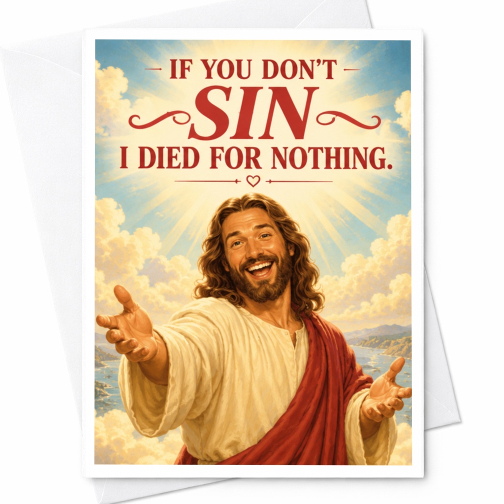 If You Don't Sin I Died For Nothing Funny Greeting Card Religious Theme Card For Friend Birthday Card C8977