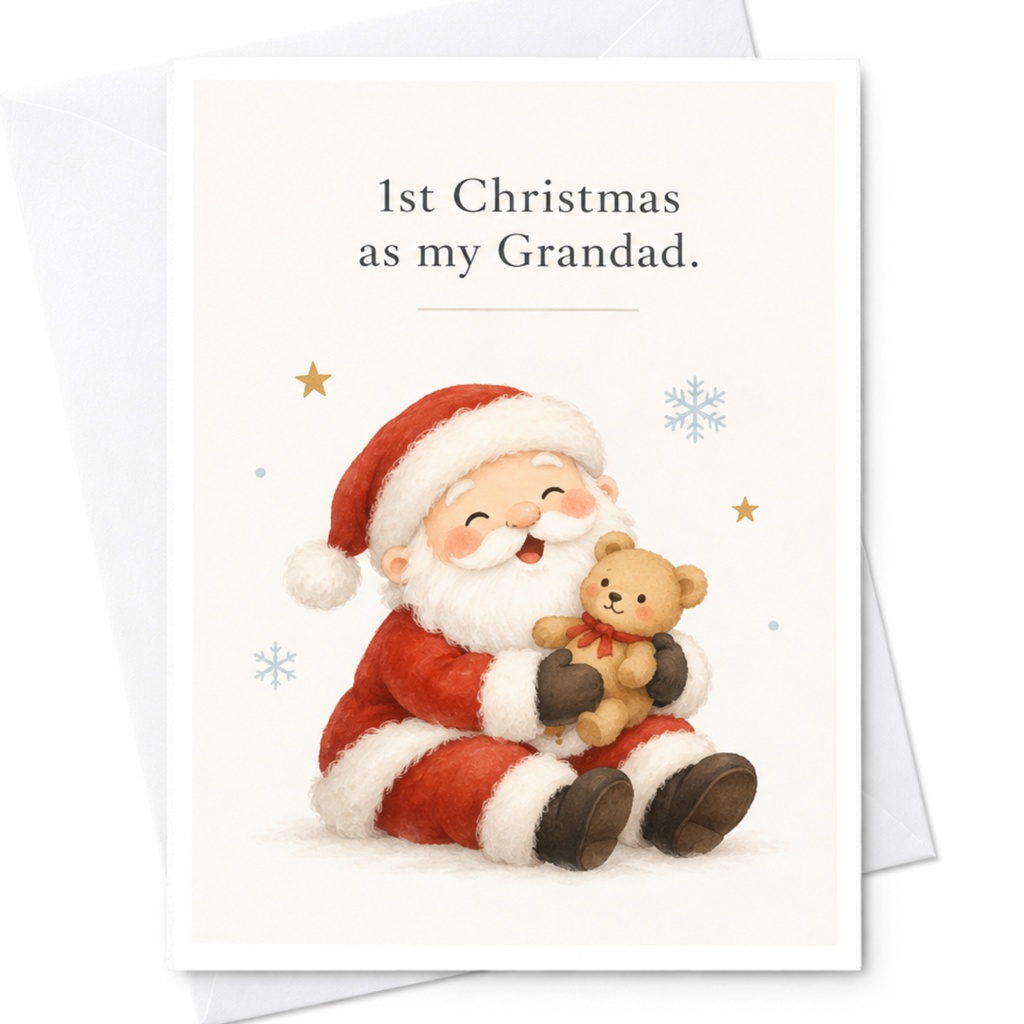 1st Christmas As My Grandad Christmas Card Cute Santa With Teddy Bear Holiday Card For Grandpa From Baby Grandchild C8992