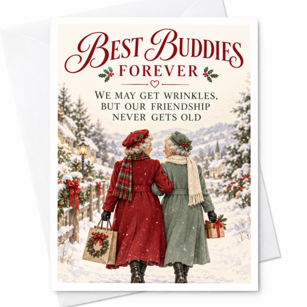 Best Buddies Forever Friendship Card Cute Winter Scene For Best Friend Holiday Greeting Card Sentimental Friendship Card C8996
