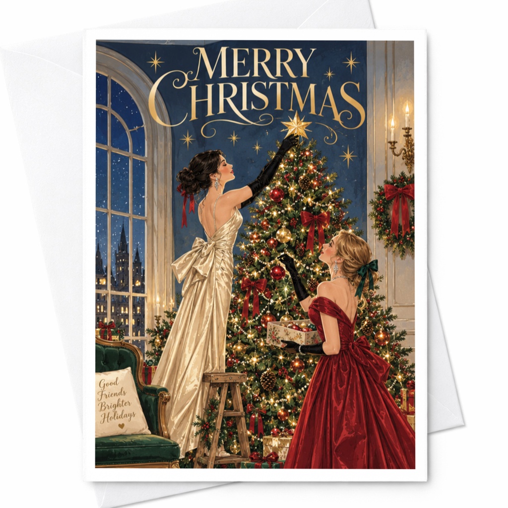 Merry Christmas Elegant Christmas Card Festive Holiday Greeting Card For Her Vintage Style Christmas Tree Decoration C8929