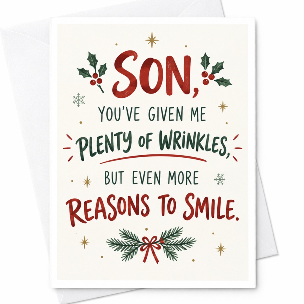 Son, You've Given Me Plenty Of Wrinkles, But Even More Reasons To Smile Christmas Card For Son Festive Holiday Greeting C8998