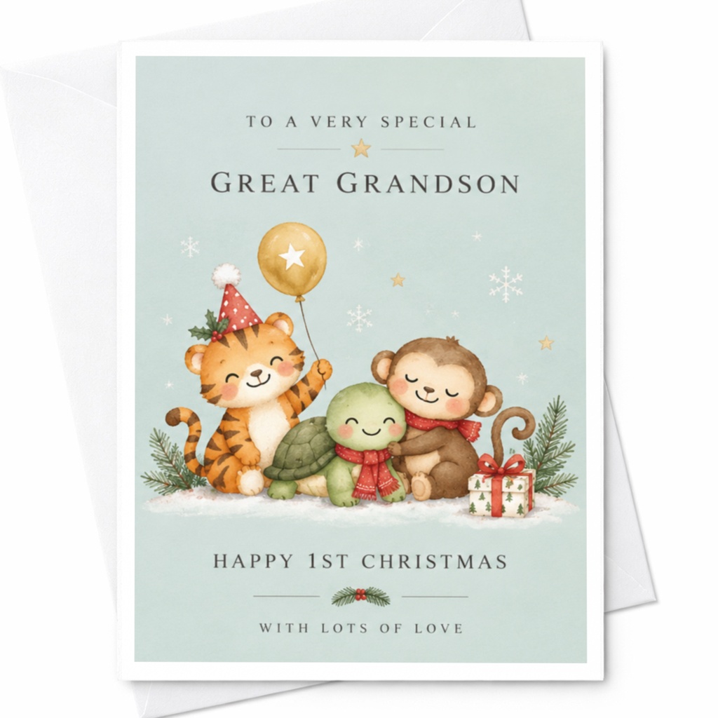 To A Very Special Great Grandson Happy 1st Christmas With Lots Of Love Cute Christmas Card For Great Grandson 1st Christmas Card C9001
