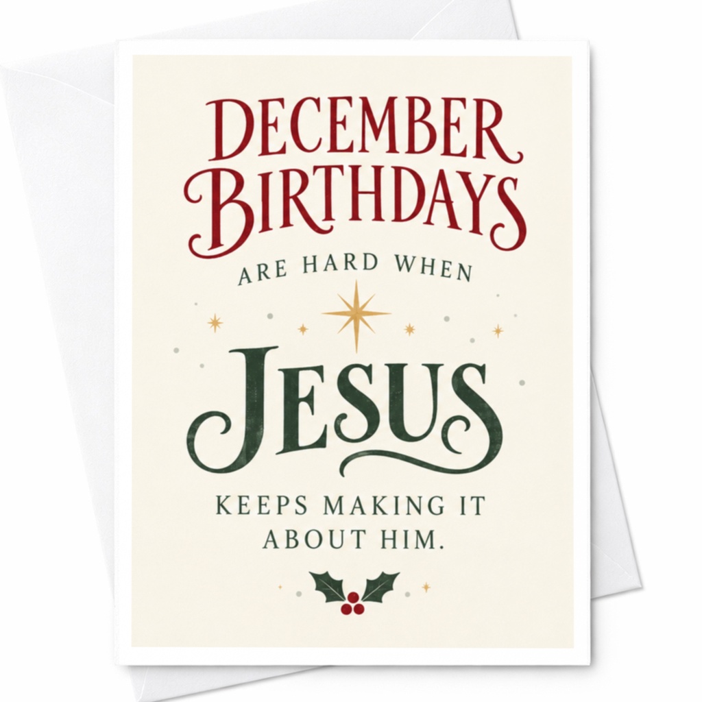 December Birthdays Are Hard When Jesus Keeps Making It About Him Funny December Birthday Card Holiday Card C9004