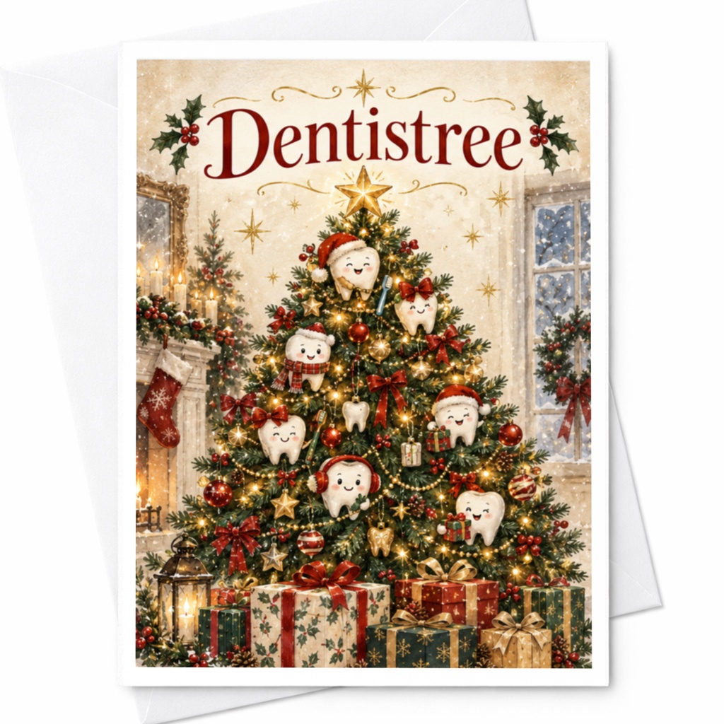 Dentistree Christmas Card Cute Holiday Greeting Card With Tooth Ornaments Festive Dental Theme For Dentist Office C8938