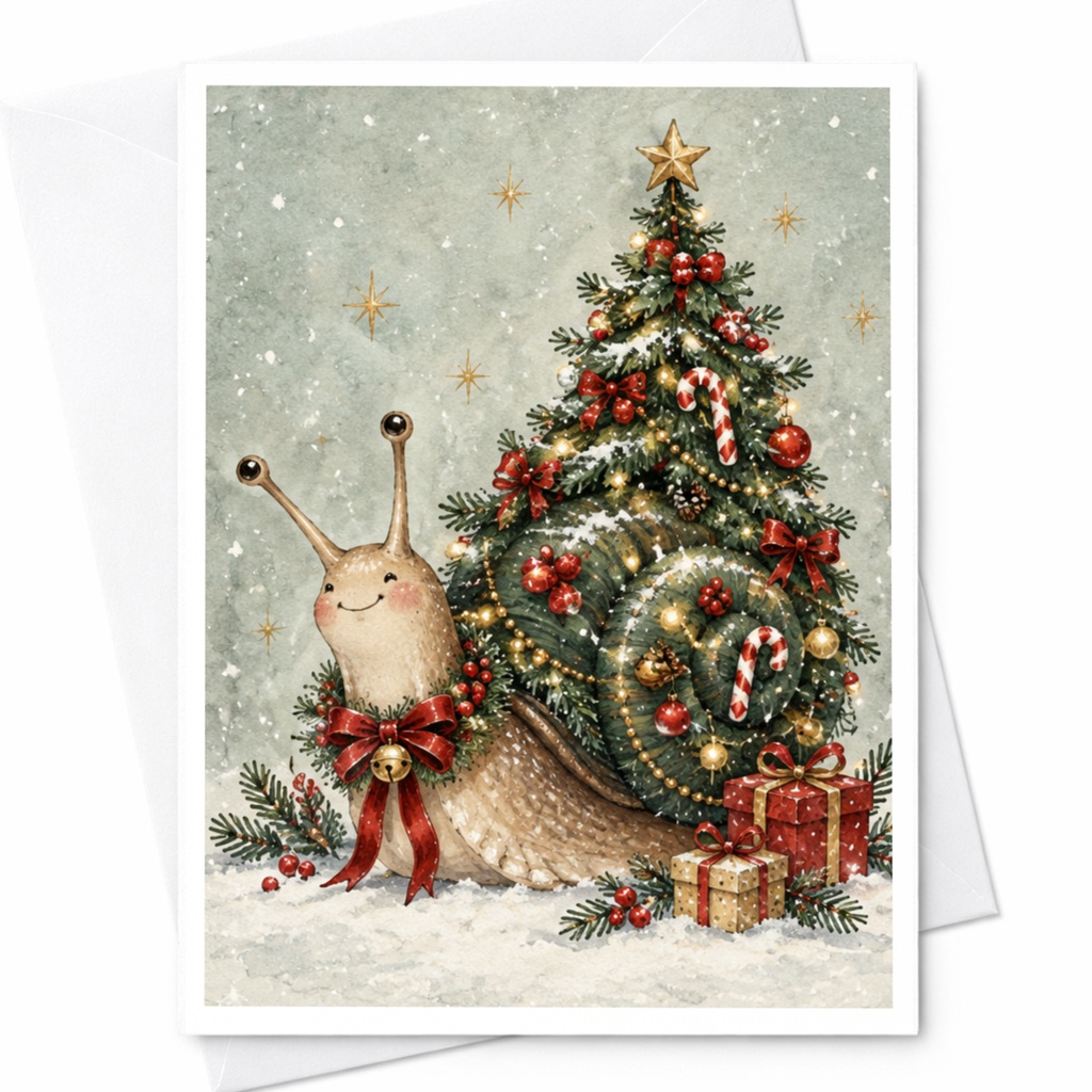 Snail With Christmas Tree Card Cute Holiday Greeting Card Festive Animal Christmas Card For Friends Family C8953