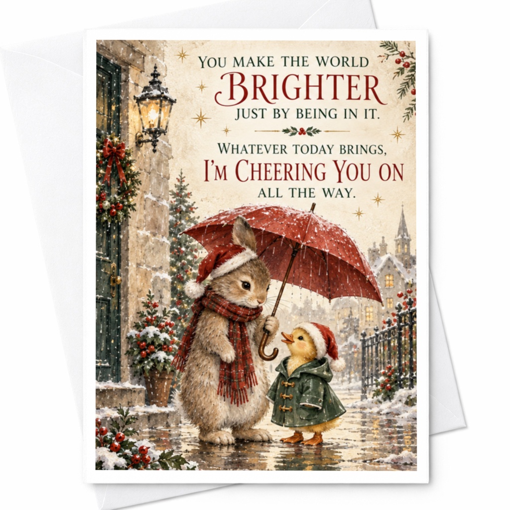 You Make The World Brighter Encouragement Card Cute Animal Winter Scene Cheering You On Greeting Card Supportive Message C8954