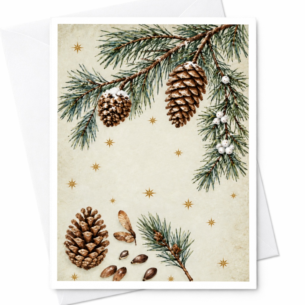 Pinecones And Evergreen Branches Christmas Card Winter Holiday Greeting Card Nature Inspired Festive Card For Nature Lover C8957