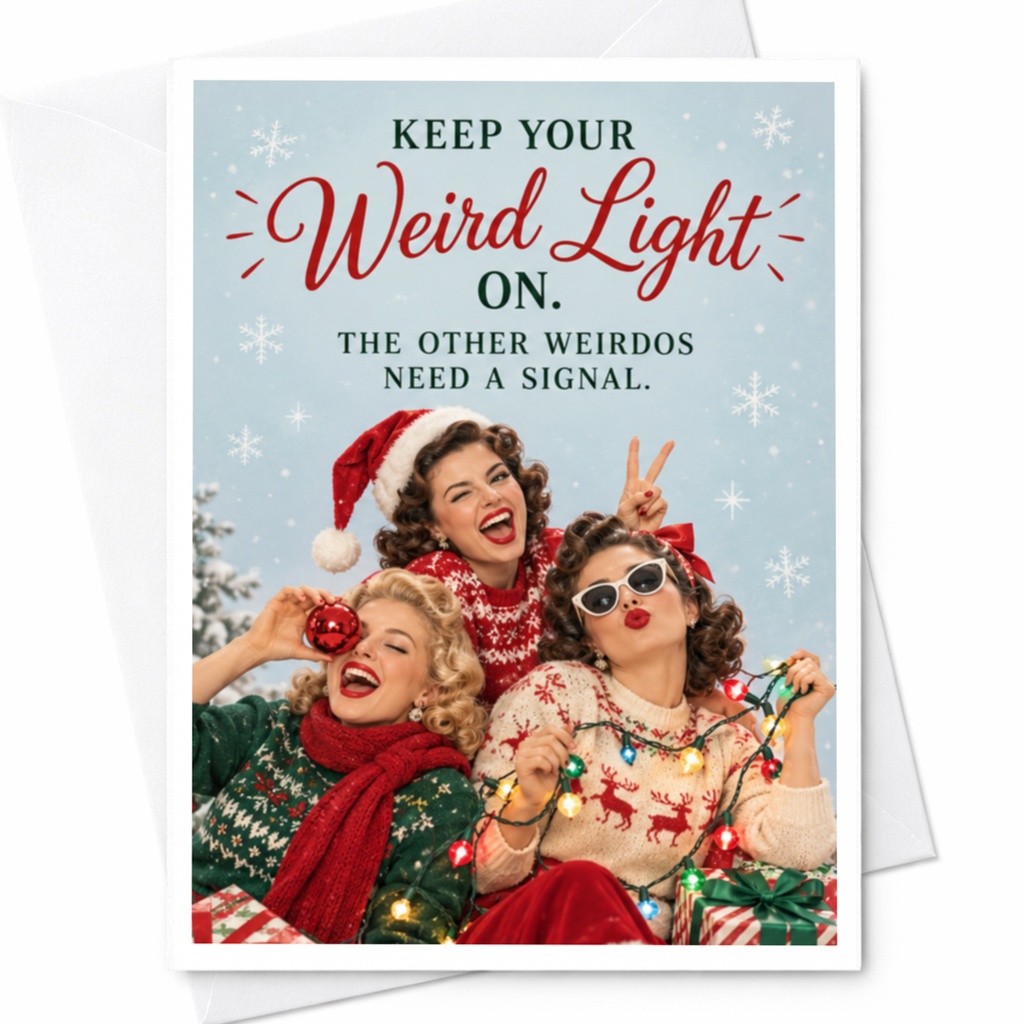 Keep Your Weird Light On Christmas Card Funny Holiday Greeting Card Vintage Style Festive For Friends Family C8961