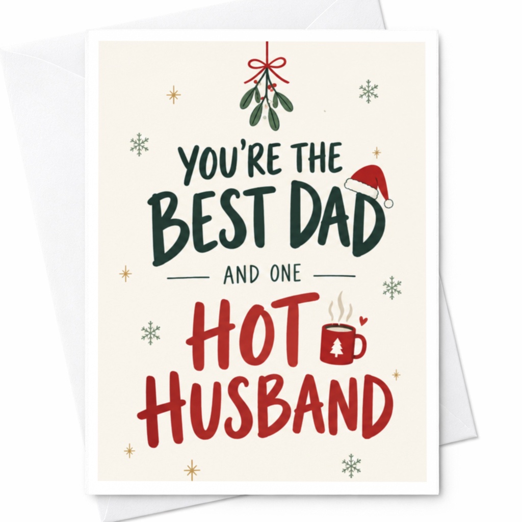 You're The Best Dad And One Hot Husband Christmas Card Funny Holiday Greeting For Husband Dad Festive Santa Hat C8962