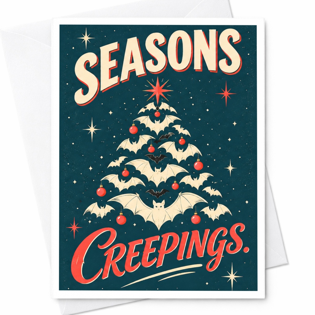 Seasons Creepings Funny Christmas Card Bats Holiday Greeting Card Spooky Festive Card For Friends Family Unique Xmas Card C8981