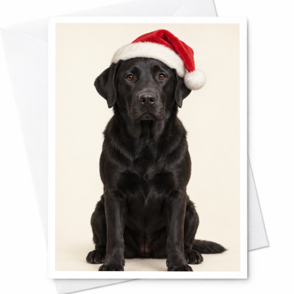 Black Labrador Christmas Card Cute Dog Holiday Greeting Card For Dog Lover Santa Hat Festive Card Animal Lover C8984