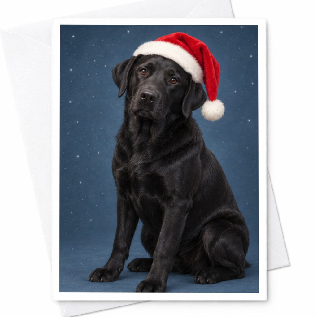 Black Labrador Christmas Card Cute Dog Holiday Greeting Card For Dog Lover Festive Santa Hat Card Animal Lover C8985